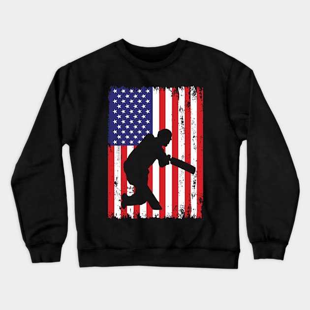 Cricket Player USA Flag 4th July American Independence Day Sport Tee Gift Red White Blue Crewneck Sweatshirt by Boneworkshop